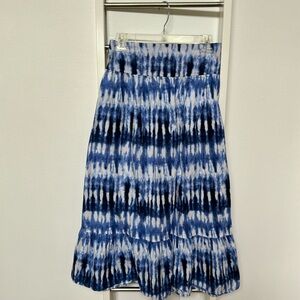 I.N.C. Blue/White Tie Dye Smocked & Flat Waistband Pull On Cotton Maxi S…